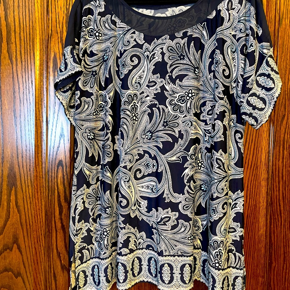 Paisley Shark bite shirt - Navy, light blue and white